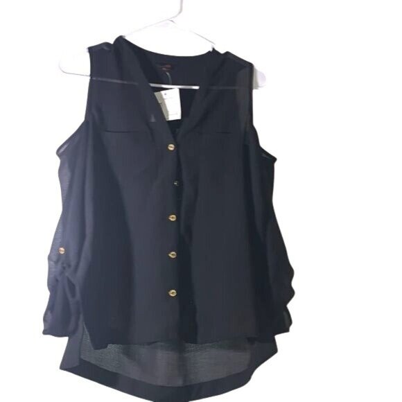 Guess G Womens Cold Shoulder Black Blouse With Gold Buttons XS New - Picture 1 of 9